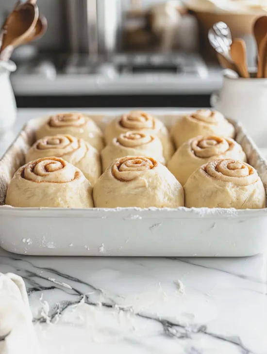 assembling cinnamon rolls
