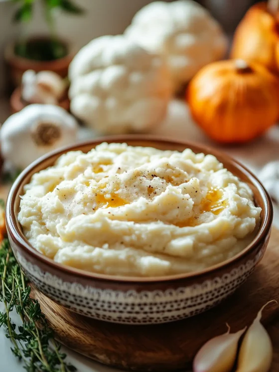 Easy Garlic Mashed Cauliflower with Parmesan