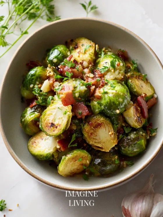 Garlic Butter Brussels Sprouts & Bacon