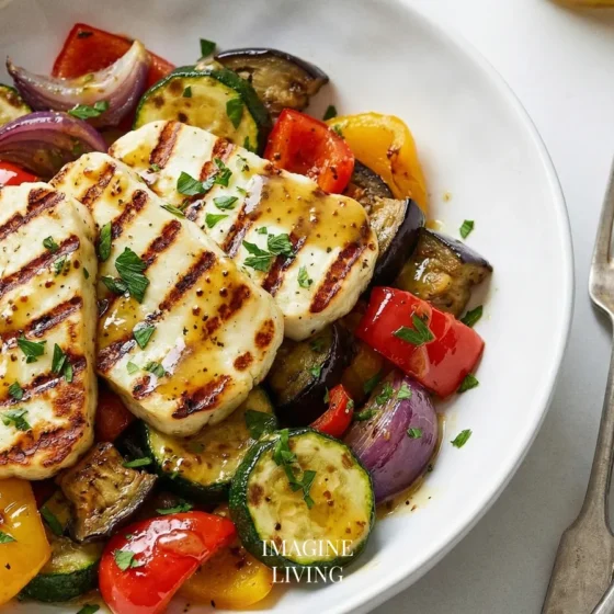Grilled Halloumi with Roasted Vegetable Salad