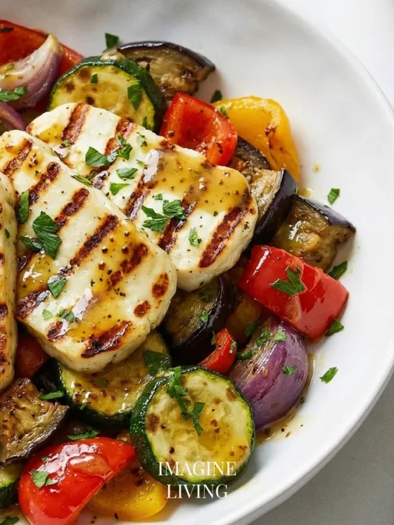 Grilled Halloumi with Roasted Vegetable Salad