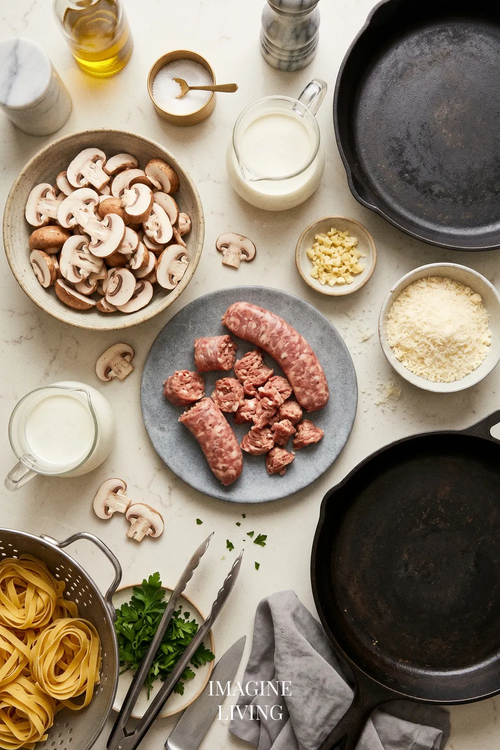 Ingredients: Satisfying Sausage and Mushroom Pasta (Serves 4)