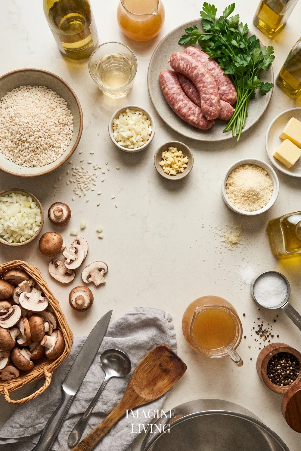 Ingredients: Comforting Sausage Mushroom Risotto Serves 4
